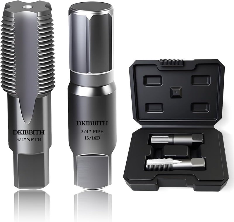 DKIBBITH 2-Piece Pipe Extractor and NPT Tap Set 3/4" - Heavy Duty Carbon Steel Tools for Removing Broken Threaded Pipes & Cutting Accurate NPT Threads - Plumbers Mechanics DIY with Storage Case. - Image 1